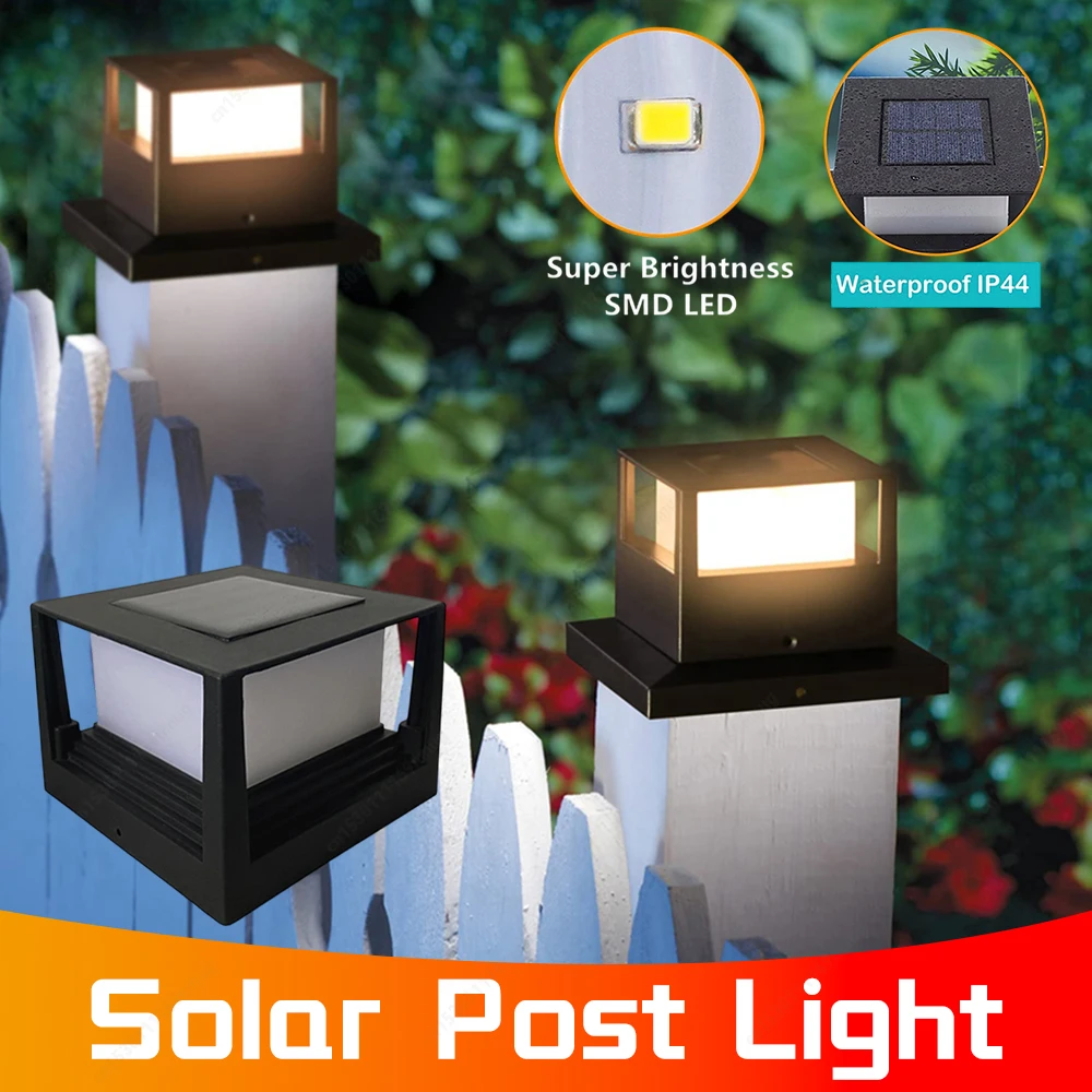 Solar Powered Deck Cap Post Light Waterproof Garden Fence Column Lights Outdoor Garden Corridor Lighting Decoration