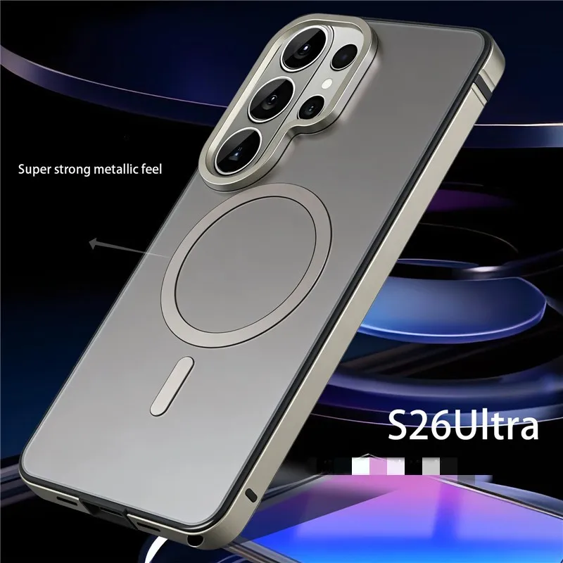 

Metal Titanium Magnetic Suction Phone Casing For Samsung Galaxy S26 25Ultra Luxury Stainless Steel Bumper Frame Shockproof Cover