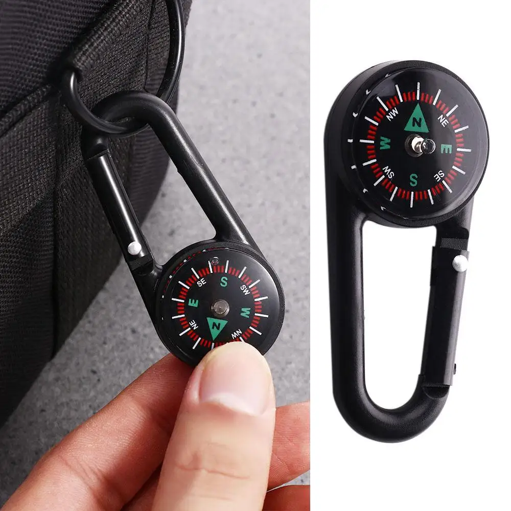 Camping Hiking Compass Multifunctional Quick-Hook Buckle Compass Plastic Alloy Compass North Needle Survival Kit Small Gift