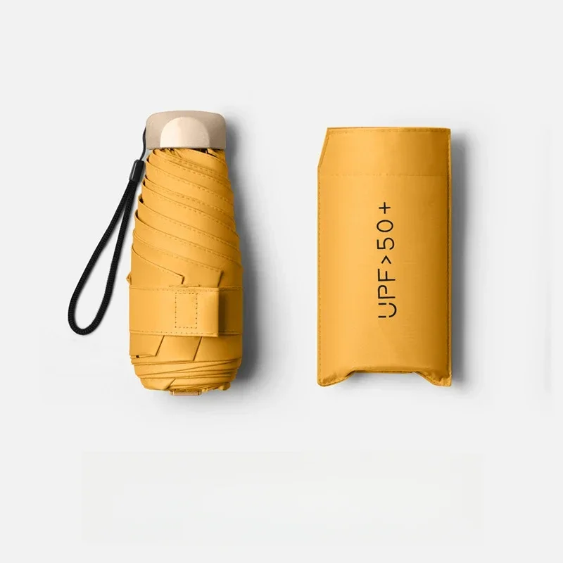

Off Sunscreen Umbrella 6 Rib or 8 Rib Option Capsule Shaped with Black Out Coating Compact Flat Folding Sunshade and Rain