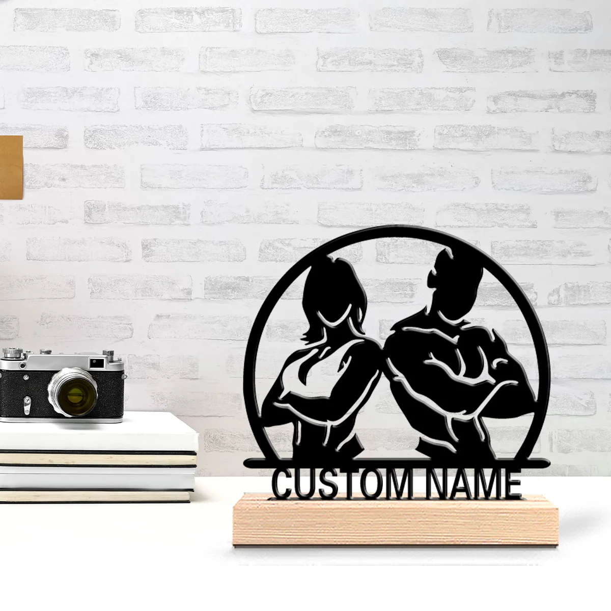1pc Abstract threshold Custom Name Metal Statue Iron Ornament Art Crafts With Wood Base Tin Statue For Girl Gifts