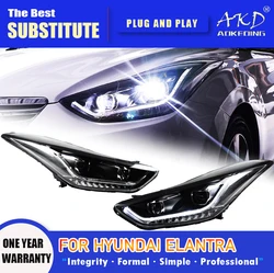 AKD 헤드 램프, 현대 엘란트라용 LED 헤드라이트, 2011 2016 헤드라이트, 엘란트라 DRL 방향 지시등, 하이 빔 엔젤 아이 프로젝터 렌즈