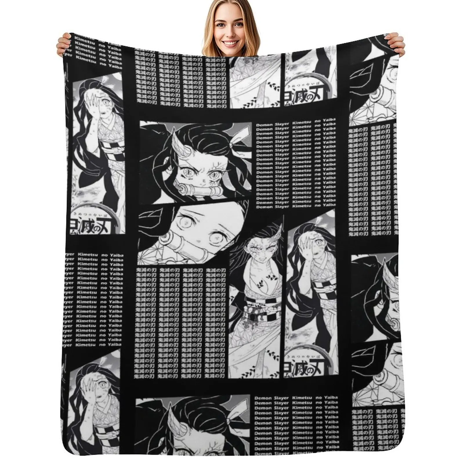 

Nezuko Kamado Manga Stripe Design Throw Blanket For Decorative Sofa Luxury christmas gifts bed plaid Blankets