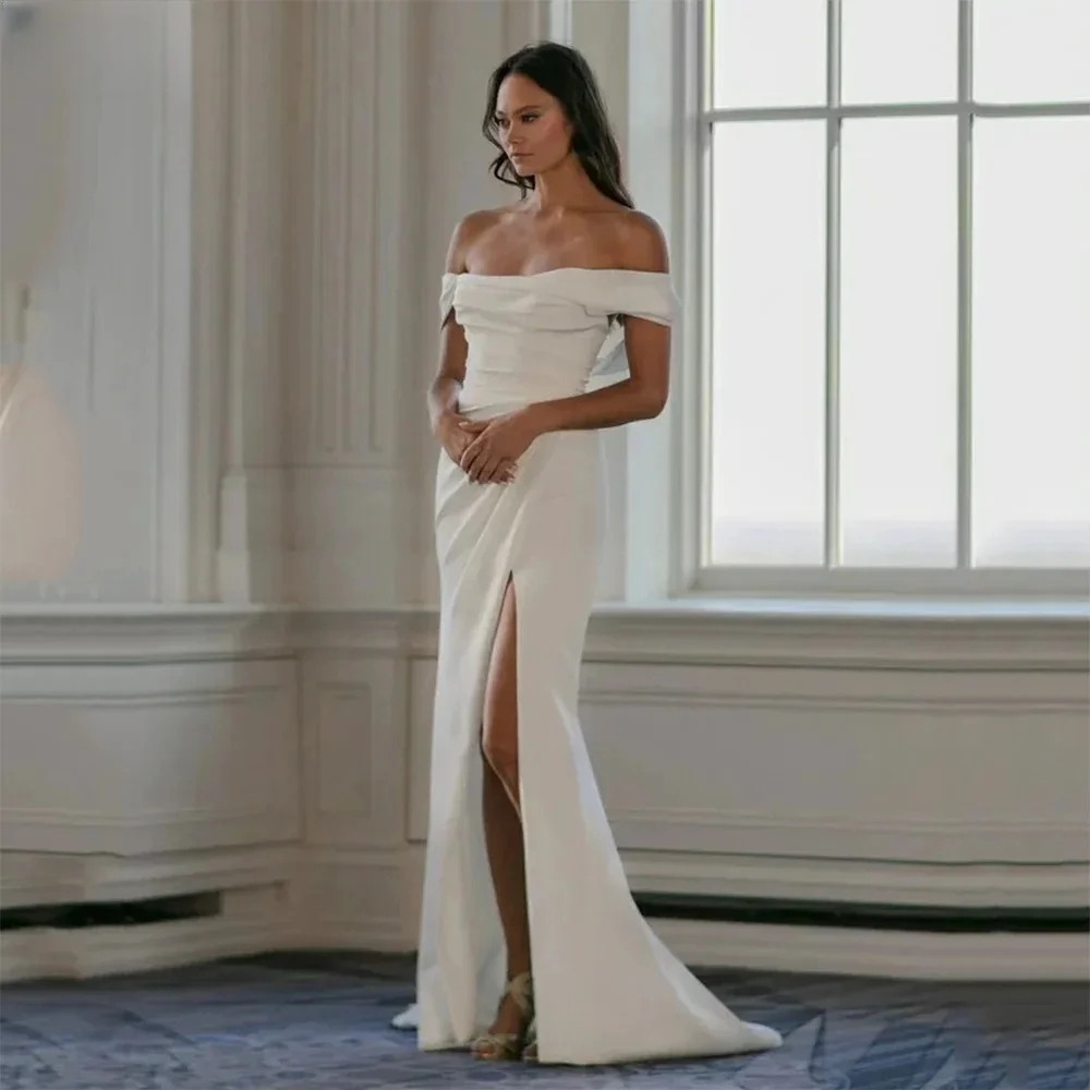 فساتين زفاف حورية البحر المدنية فساتين زفاف حورية البحر من الساتان الناعم مصنوعة حسب الطلب بفتحة جانبية بسيطة لحفلات الزفاف 2024 فساتين بسيطة