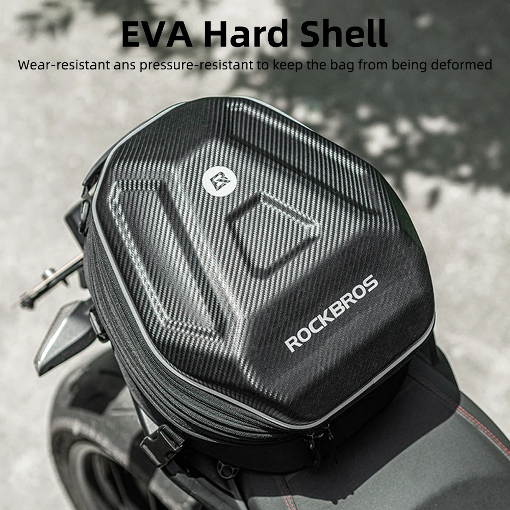 Motorcycle Back Seat Bag Waterproof Helmet Bag Carbon Fiber Texture Hard Shell Travel Storage Luggage Rider Backpack & Raincover