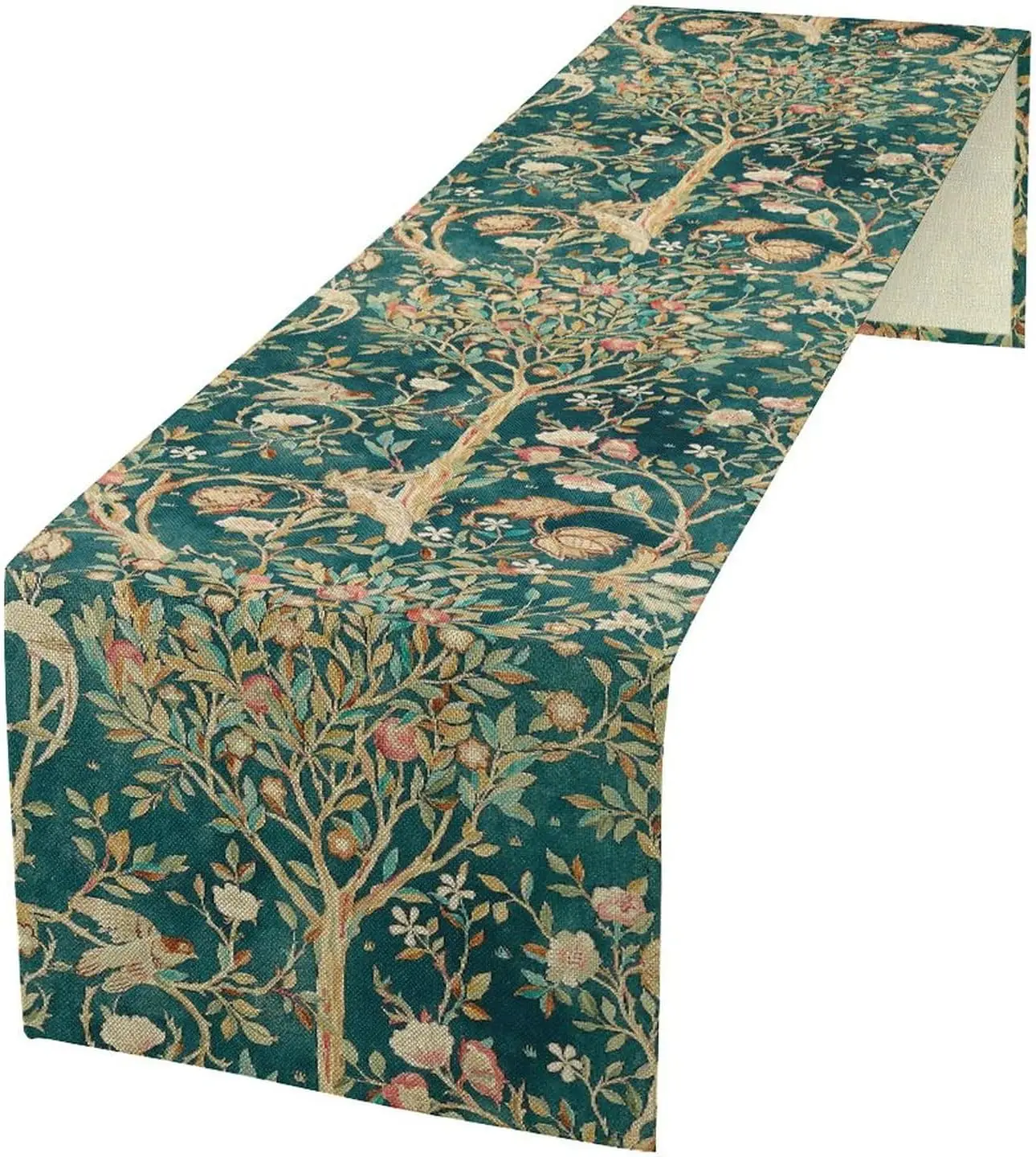 William Morris Green Botanical Table Runner - Arts and Crafts Vintage Floral Printed Table Cover for Kitchen Dining