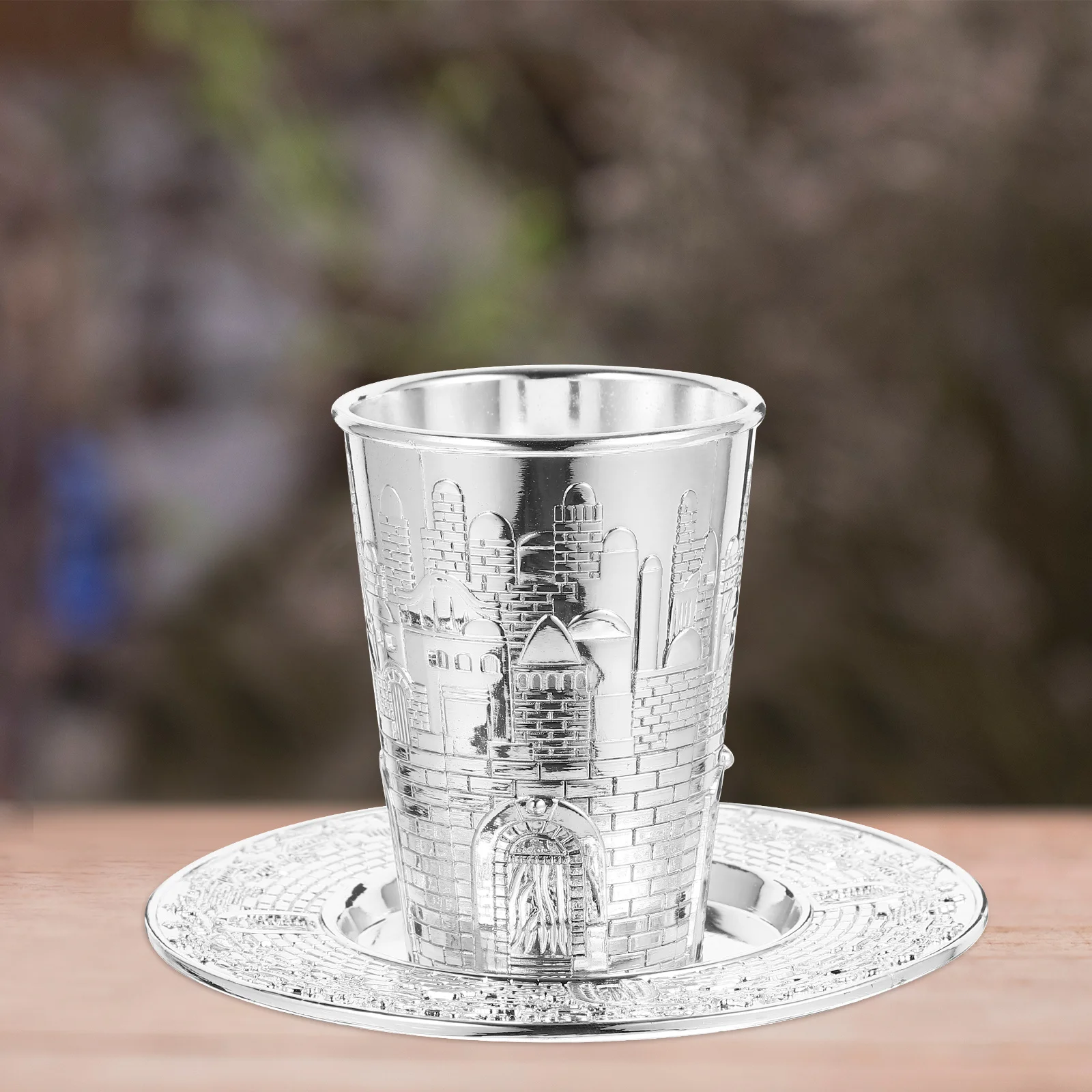 

1Set Zinc Alloy Silver Plated Kiddush Cup with Saucer Passover Shabbos Festival Wine Cup Judaica Gift Shabbat Gift Option