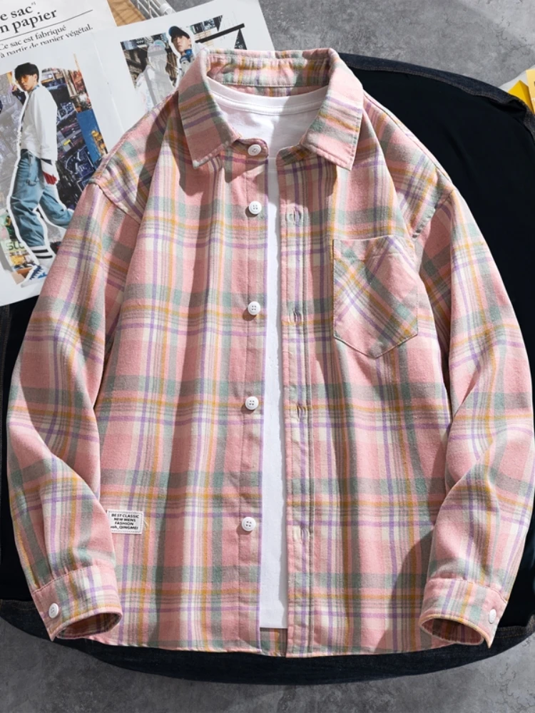 Oversized 9xl 8xl Plaid Shirts Men Long Sleeve Single Breasted Cotton Shirt Korean Style Vintage Streetwear Large Size Clothing