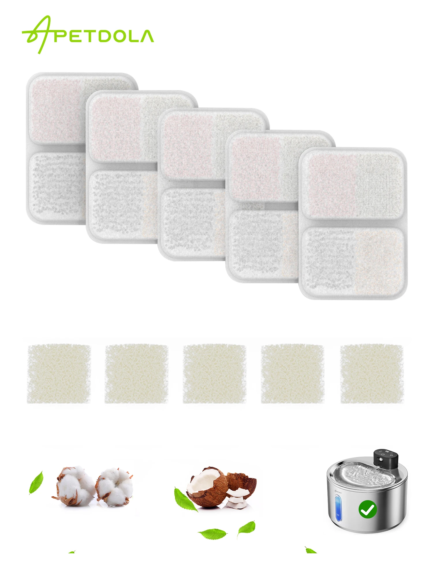 Paquet de 5 filtres filtres de remplacement pour FS40 avec 5 filtres à pompe, filtres à 6 couches, fontaine à boire pour animaux de compagnie pour 135 fl oz/4L FS40