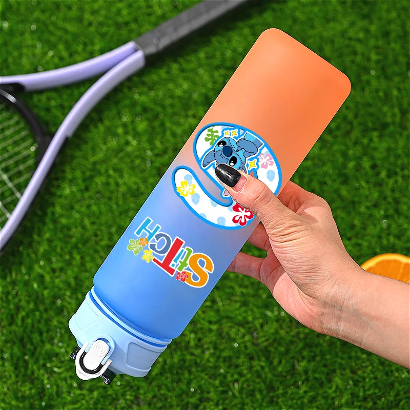 Lilo & Stitch 750ML 영어 알파벳 학생 애니메이션 그라디언트 밀짚 물병 성인 피트니스 컨버터블 밀짚 플라스틱 물병