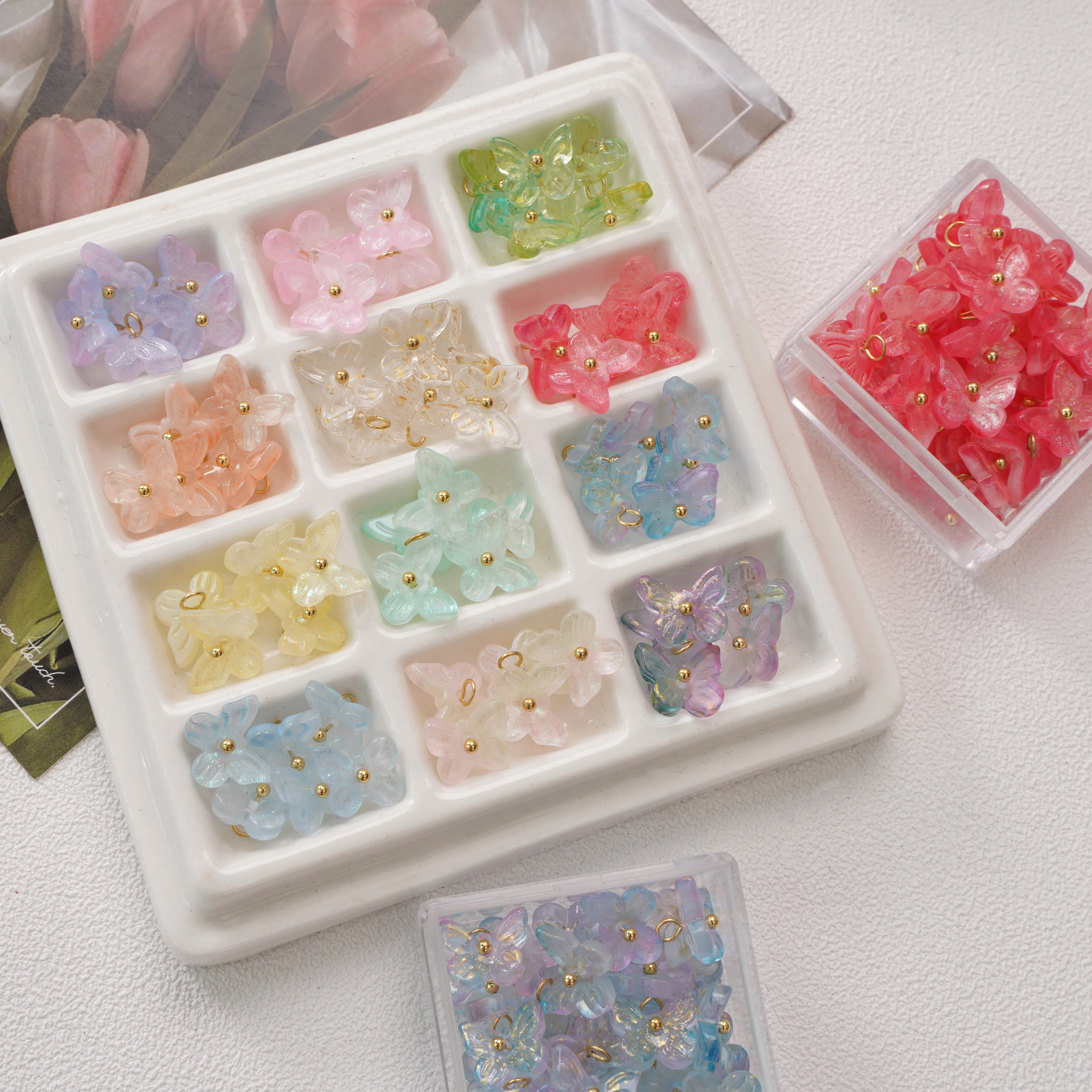 5 шт., стеклянный кулон-бабочка, разноцветный бант, подвески для изготовления ювелирных изделий, серьги «сделай сам», браслет, цепочка для телефона, аксессуары 10x11 мм