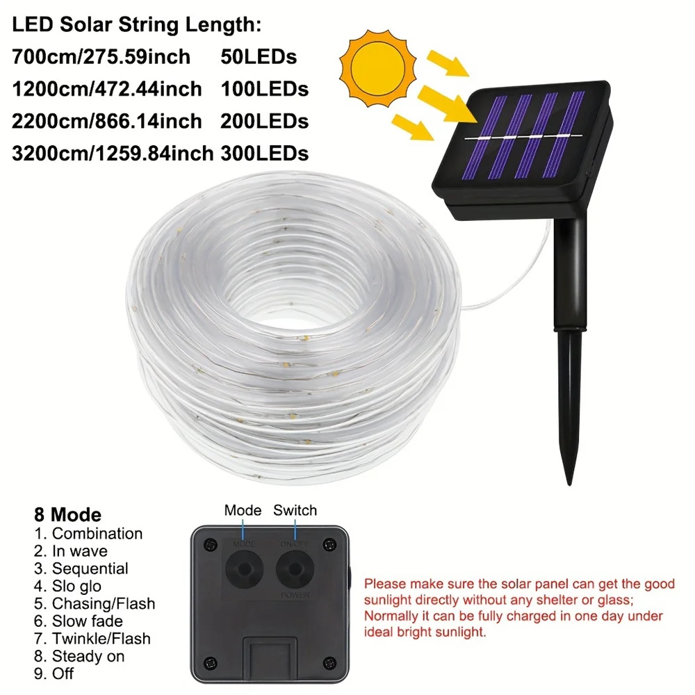 Outdoor Led Solar Tube Touw Fee Licht Waterdichte Kerst Decoratie String Licht Voor Tuin Hek Tuin Balkon