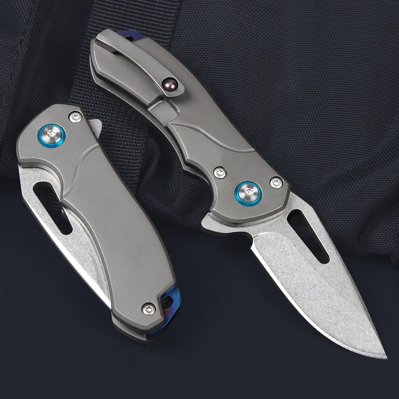 Folding Pocket Knife- Gray Blade with Titanium alloy Handles, for Everyday Carry Outdoor Use Camping, Surviva Hiking