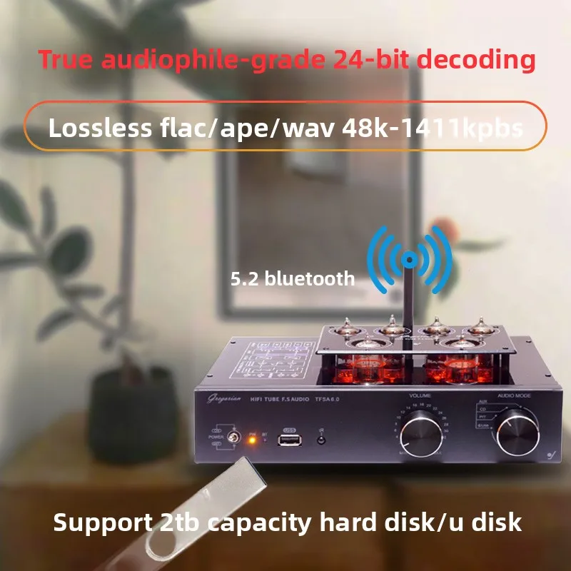 6922 Tube Line Preamplifier Bluetooth 5.2 6N2×3 6K4×3 Vacuum Tube HIFI Preamp for Vinyl Turntable USB Music Playbac