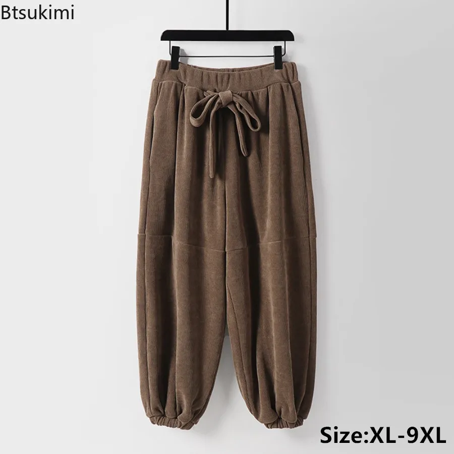 

Plus Size 9XL Corduroy Pants for Men 2025 Chinese Style Loose Wide Leg Pants Spring Autumn Streetwear Male Vintage Lantern Pants