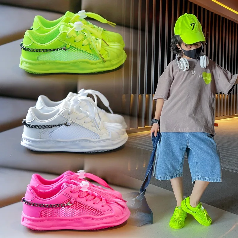 Children Breathable Mesh Hollow Out Shoes Girl Boy Soft Bottom Toddler Sneakers Baby Flat Shoes Non-slip Shell Head White Shoes