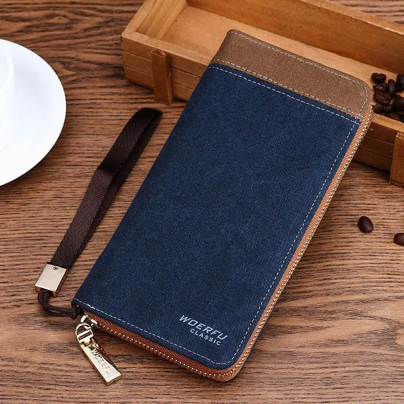 

New Canvas Wallet Men's Long Type Handbag Men's Single Zipper Handbag Fashion Wallet Multi Card Mobile Phone Bag Fashion