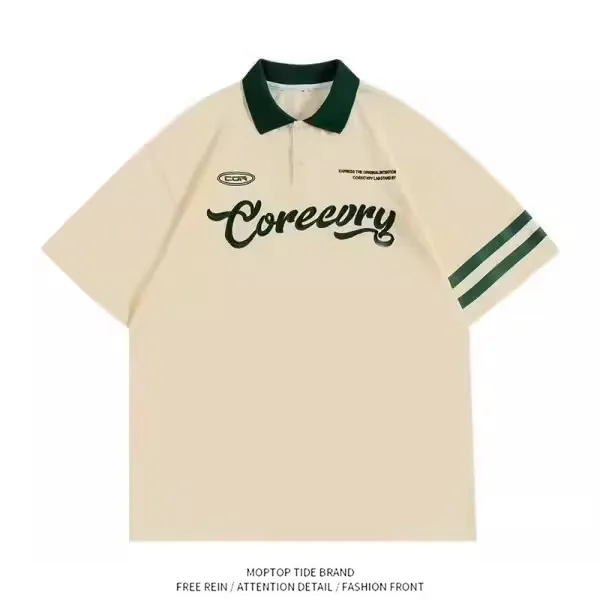 2026 New American Retro Short Sleeve  Shirt Men's Trendy Brand Summer Versatile Letter Embroidery Hong Kong Style Student...