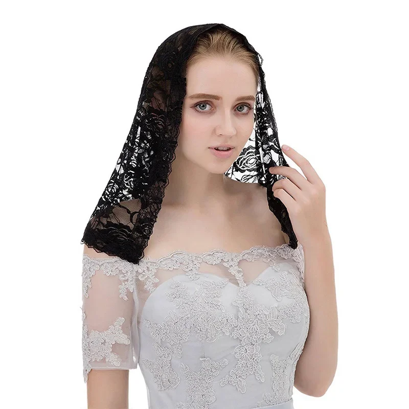 Lace Veil Mantilla Cathedral Church Head Covering Floral Women Scarf Catholic Chapel for Wedding