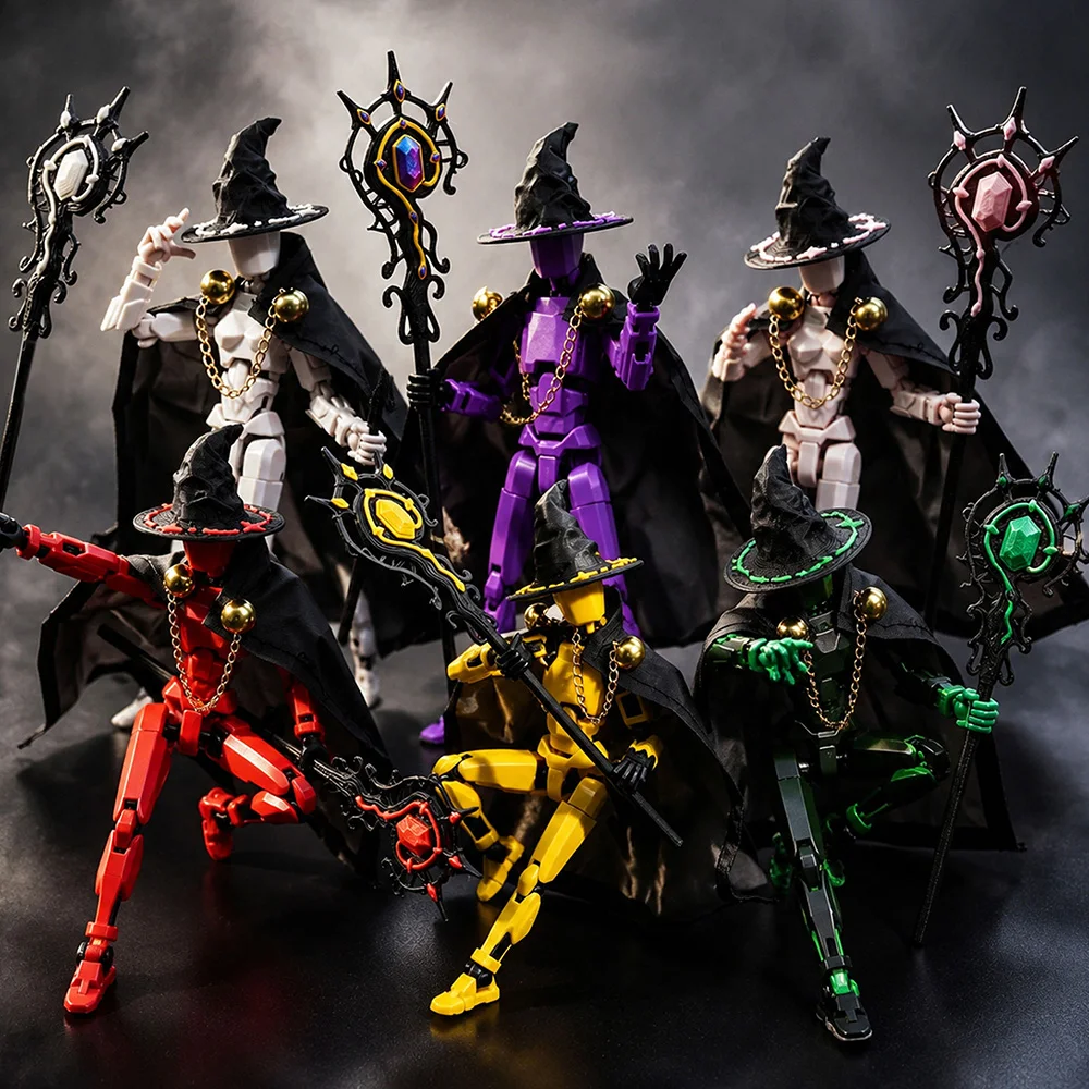 New Multi‑Joint Wizard Action Figure Robot Toy with Magic Staff Cape Hat Movable Articulated Doll Desktop Decoration Collectible