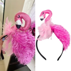 Pink Flamingo Head Hoop Summer Hawaii Flamingo Party Hair Hoop Girls Birthday Party Costume Cosplay Decor Headwear Accessories