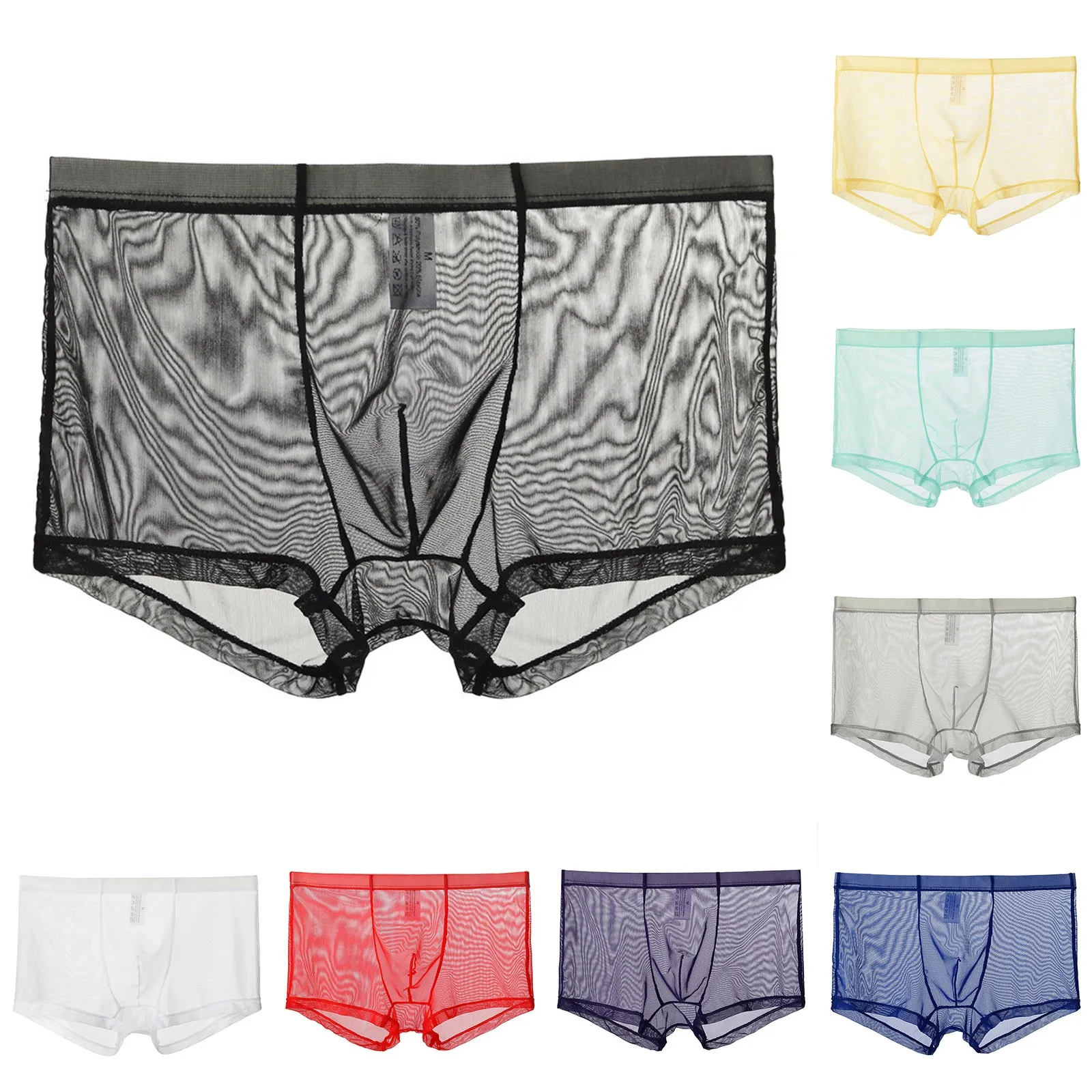 

Подарочная корзина, мужские прозрачные треугольные брюки из ледяного шелка, тонкая сетка с низкой талией, летнее сексуальное дышащее нижнее белье, модный подарочный пакет