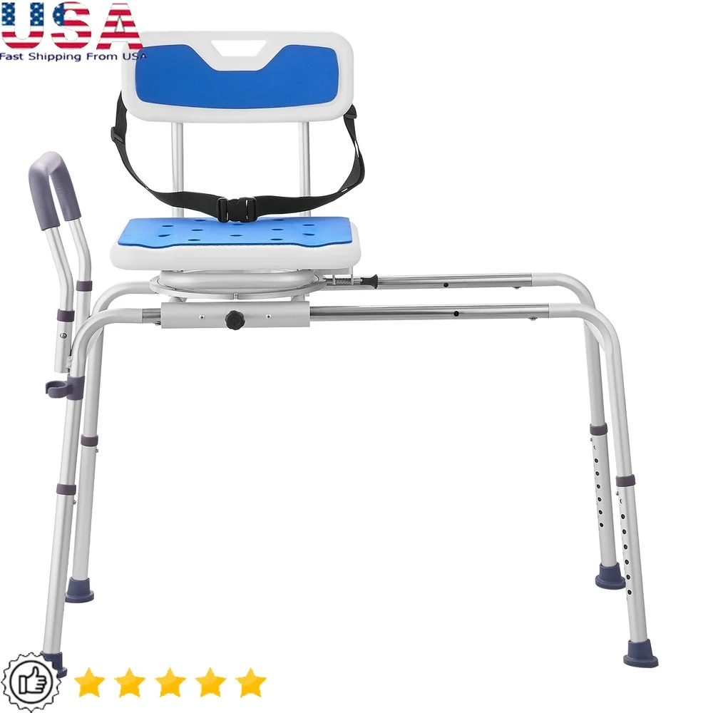 

Rotating Bath Seat Shower Transfer Bench Adjustable Height Anti-Slip Armrest Safety Strap Seniors Disabled Comfortable Support