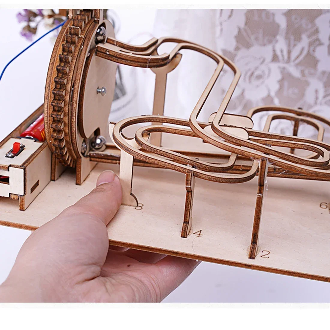 Interactive 3D Wooden Marble Run DIY Assembly Mechanical Gear Engineering Model for Educational Steam Science Experiment Toys