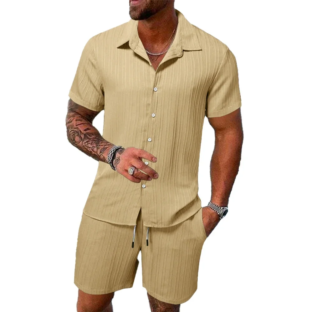 Kurze Männer setzt Button-Down lässig Kragen täglich Hawaii Jacquard Party regelmäßige Sets Kurzarm einfarbig