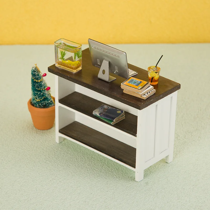 1:12 Scale Dollhouse Miniature Desk, Double-Layer Storage, Living Room Furniture Model 2025