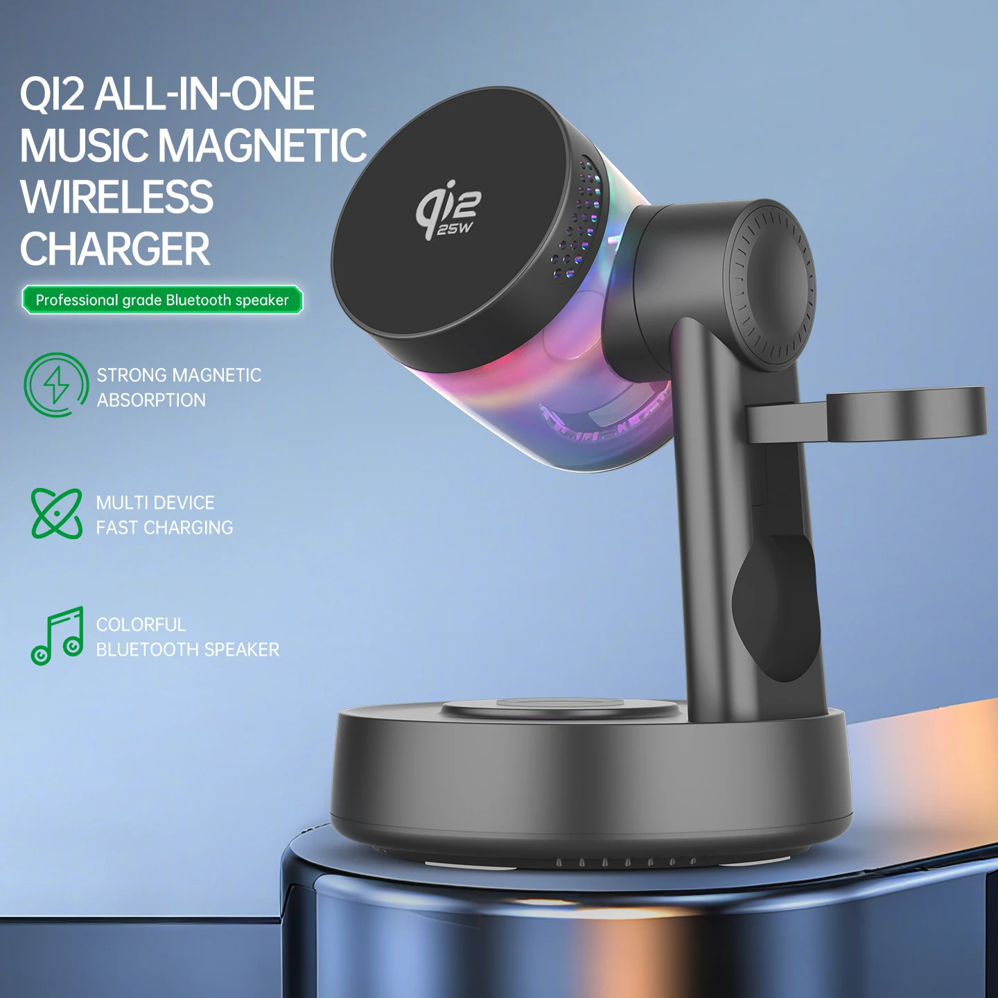Qi2 25W 4-in-1 Magnetic Wireless Charger with Bluetooth Speaker for Iphone 17 16 15 Promax & Samsung Phone,Watch, Headphones