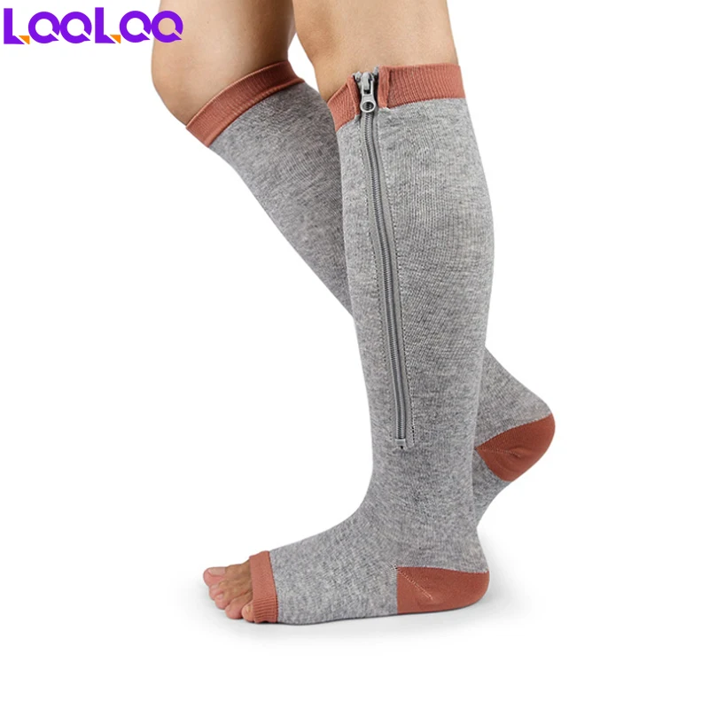 Calentadores de piernas para hombres y mujeres, calcetines de presión deportivos de tubo largo, calcetines elásticos venosos, calcetines de piernas con dedos expuestos, 1 par