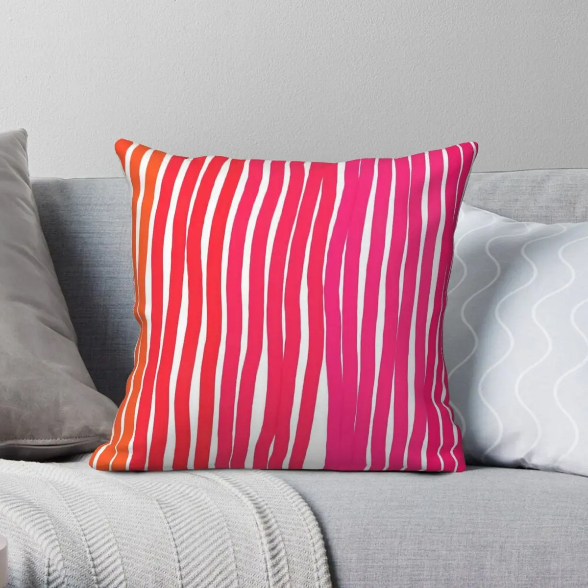 Hot Pink Orange Bold Lines Square Pillowcase Polyester Linen Velvet Creative Zip Decorative Home Cushion Case 45x45