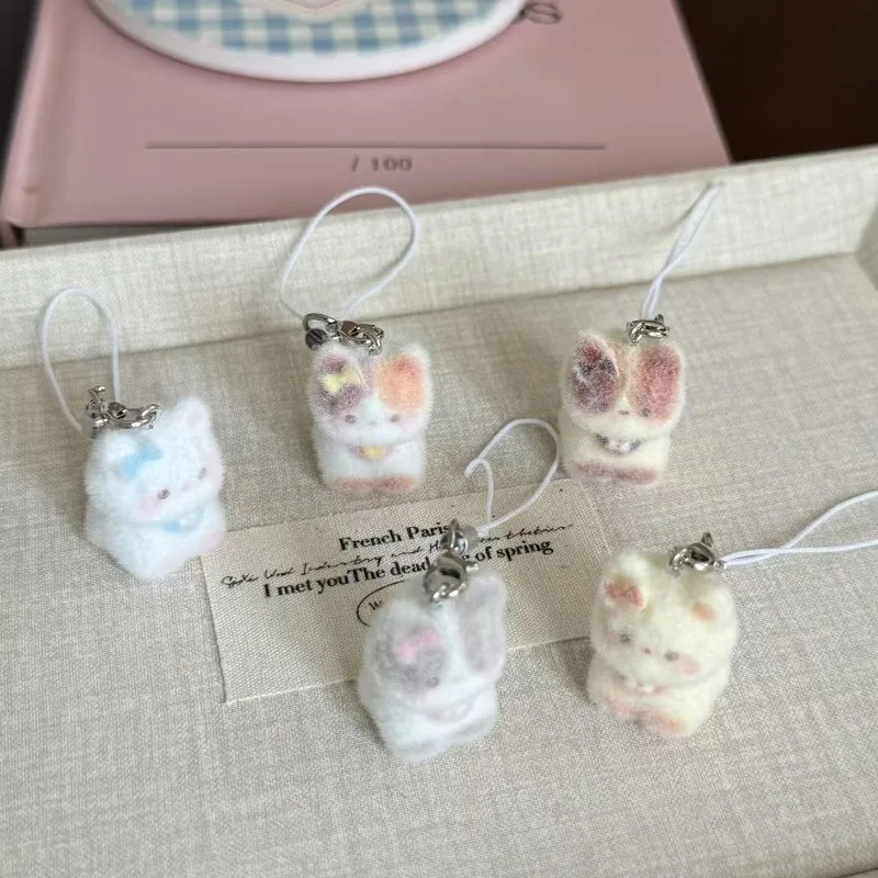 Kawaii Flocked Cute Mini Keychain Charming Animal Shape Pendant Keyrings for Women Girls IPhone Key Chains Bag Decoration Брелок