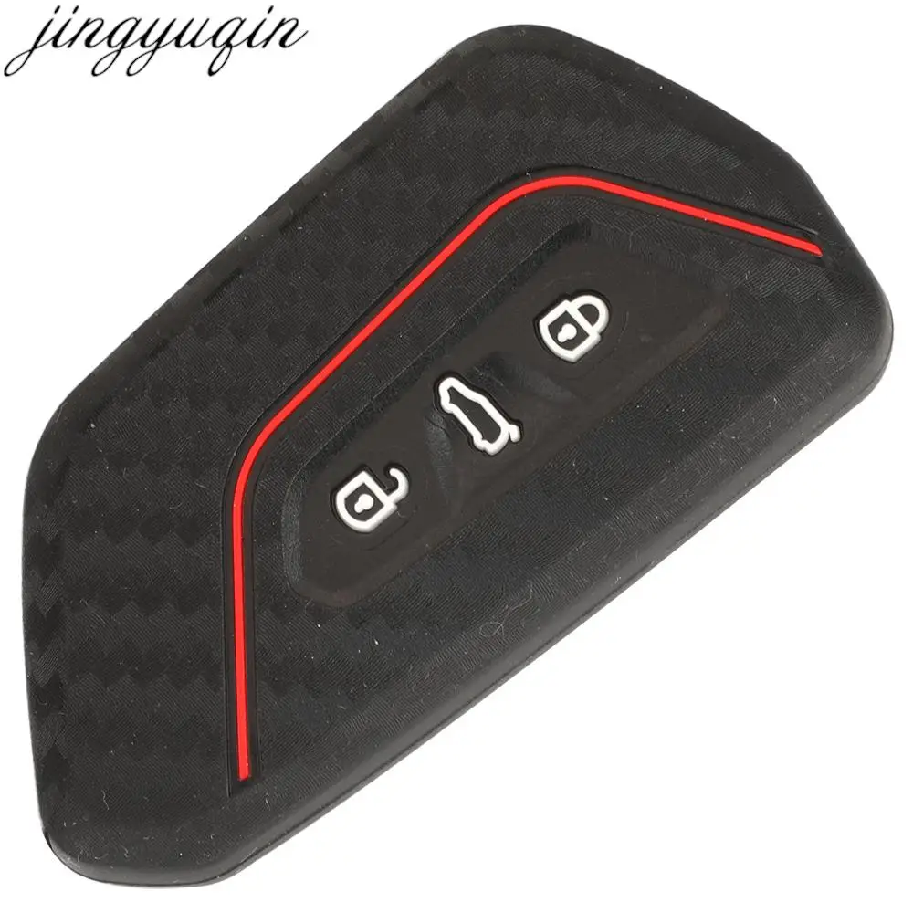 Jingyuqin Carbon Silicone Car Key Case Cover For Vw Golf VIII 8 2021 ID.3 ID.4X ID.6X CROZZ CC Magotan Talagon Tiguan L Teramont