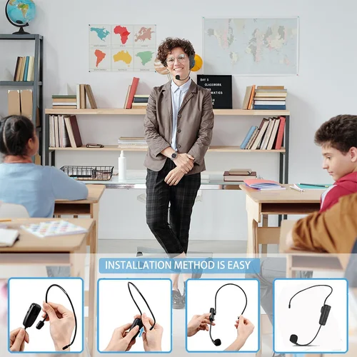 Imagen 2 del producto Micrófono inalámbrico de mano montado en la cabeza, sistema receptor y transmisor con Clip para instrumento Musical, micrófono de saxofón recargable