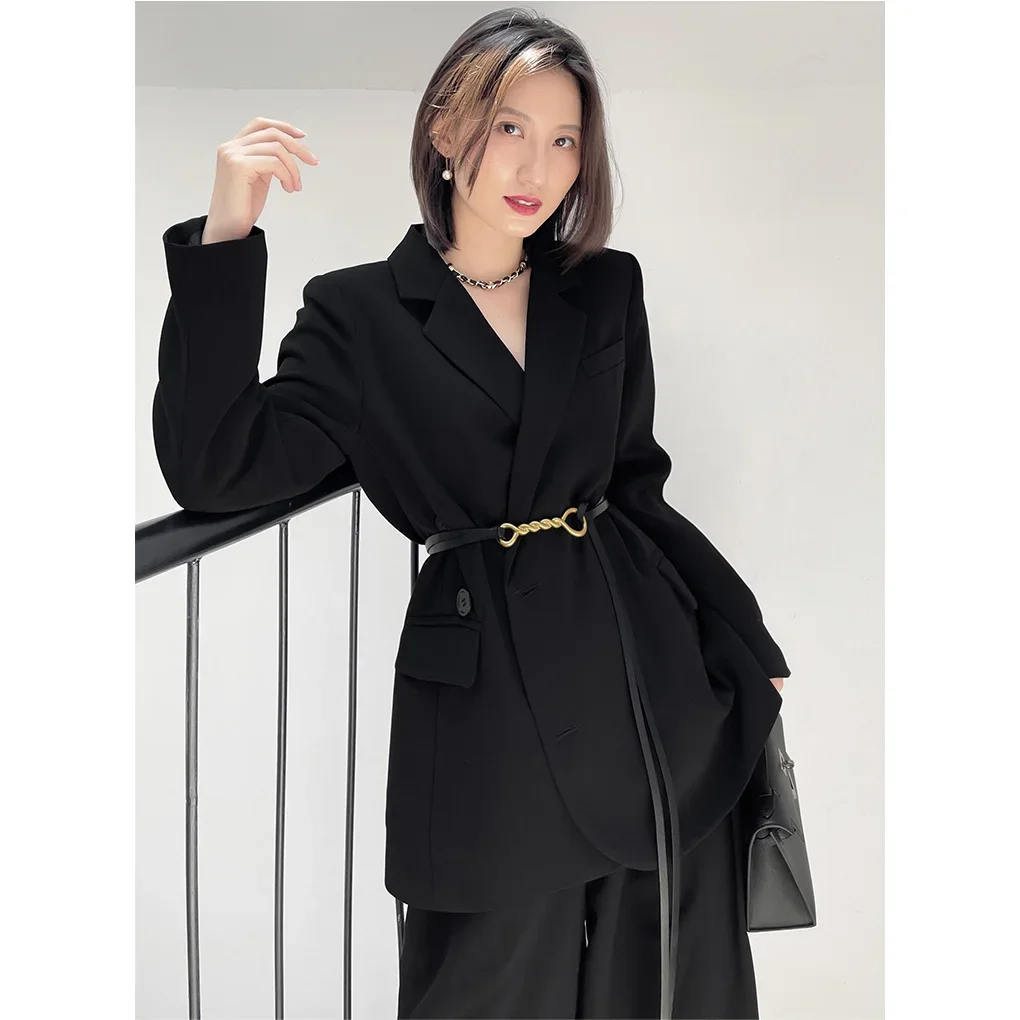 Black Pants Suit Fashion Office Lady 2024 New Autumn Leisure Casual Black Two-piece Suit Female Sets