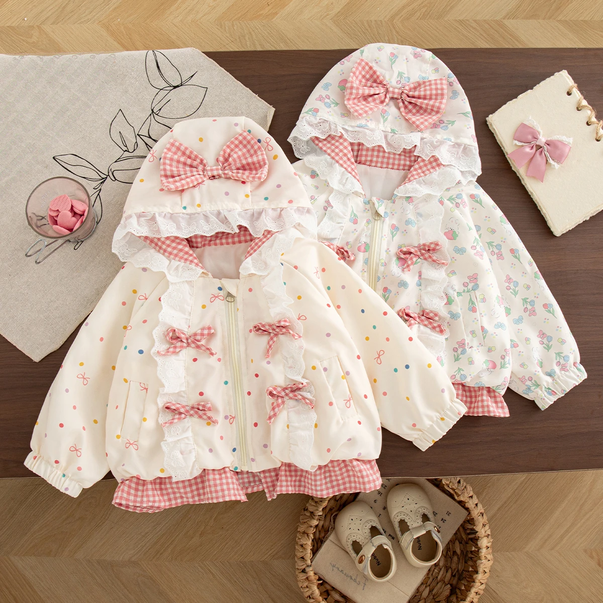Baby Jacket Autumn And Winter Cotton Bow Colored Polka Dot Long Sleeved Baby Girl Coat Cartoon Casual Baby Girl Top Baby Clothes