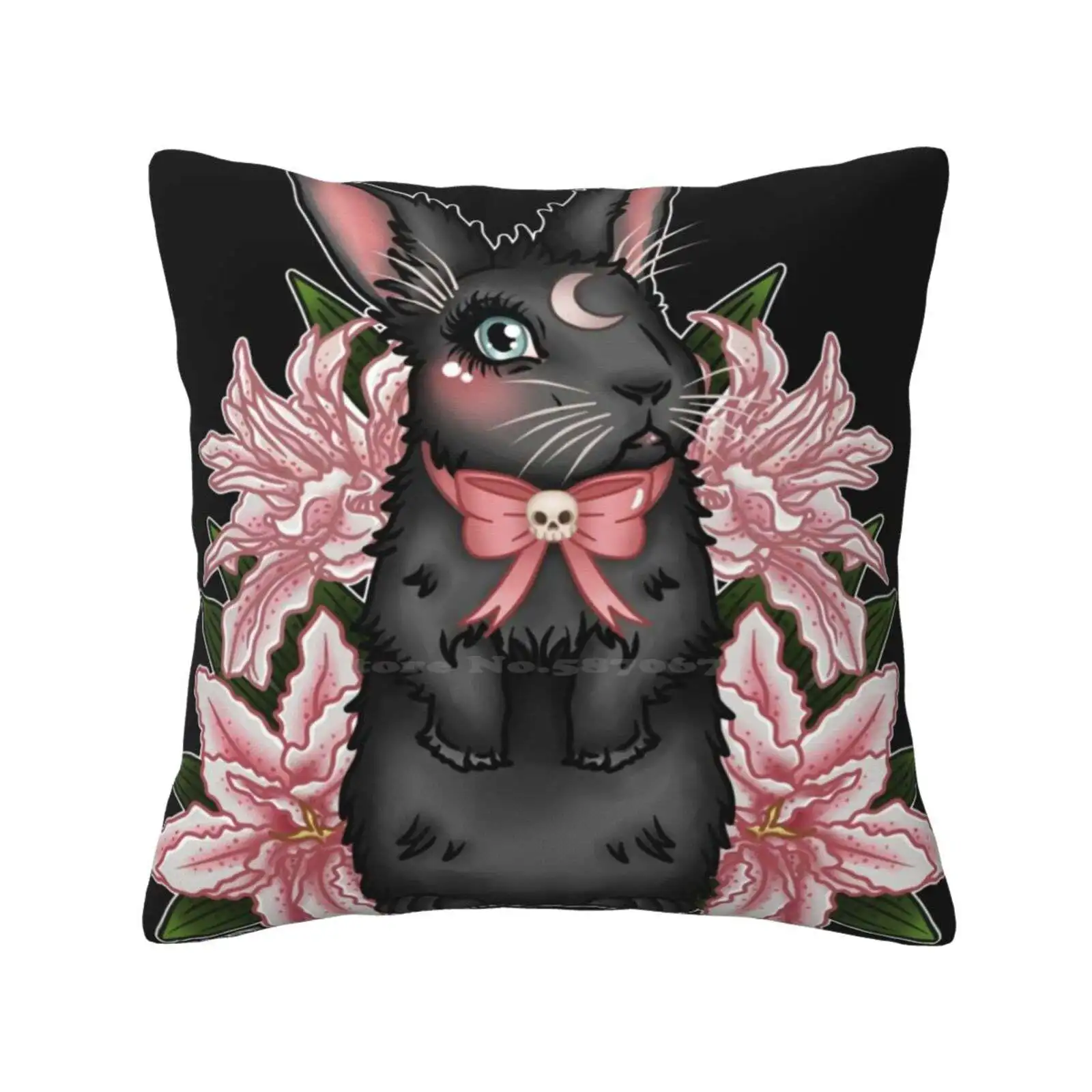 Lily Rabbit Funny Cute Decor Square Pillowcase Lily Bunny Rabbit Miss Cherry Gothic Rabbit Lillies