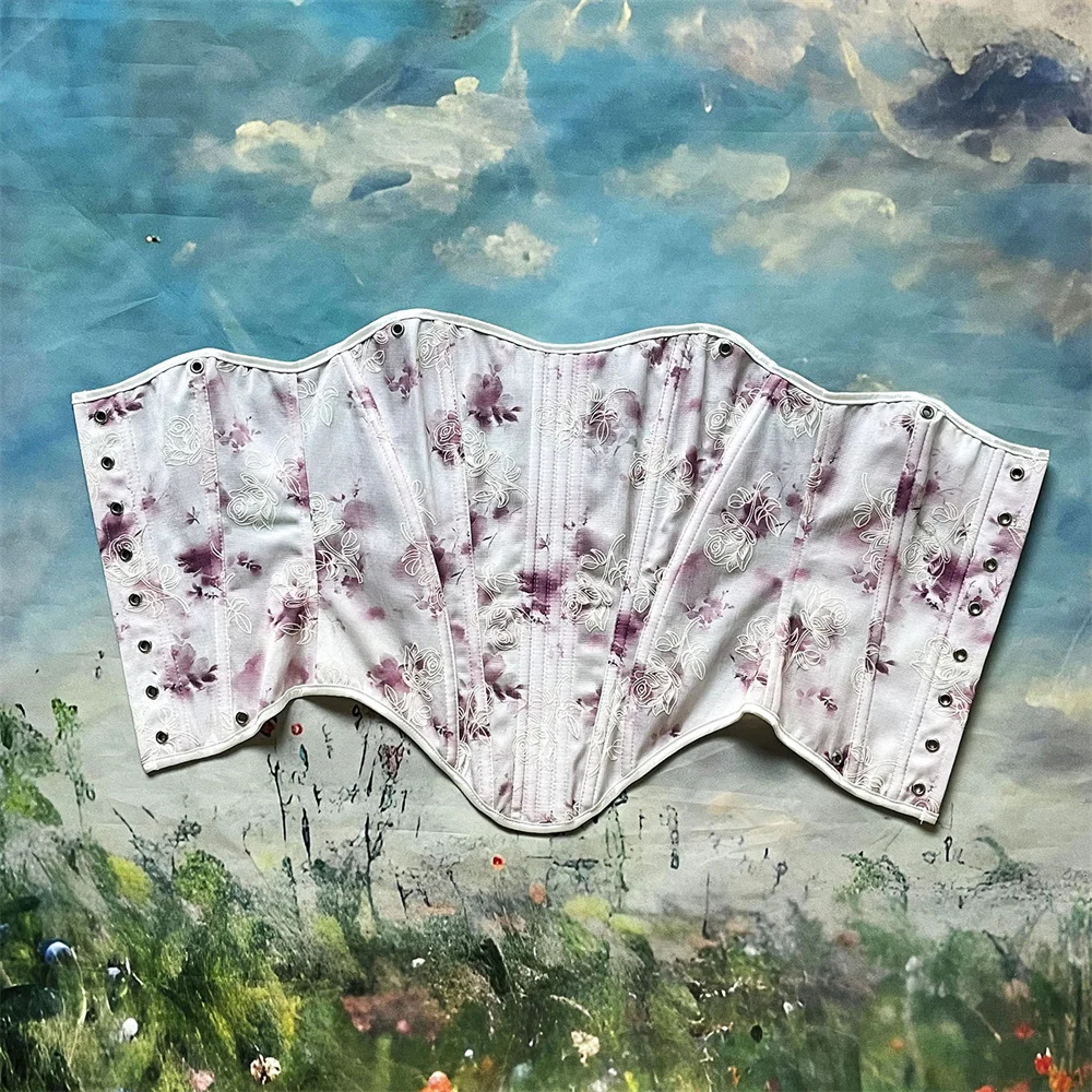 

Розовый корсет с вышивкой цветов, винтажный, на шнуровке, с косточками, утягивающий, моделирующий фигуру, для женщин