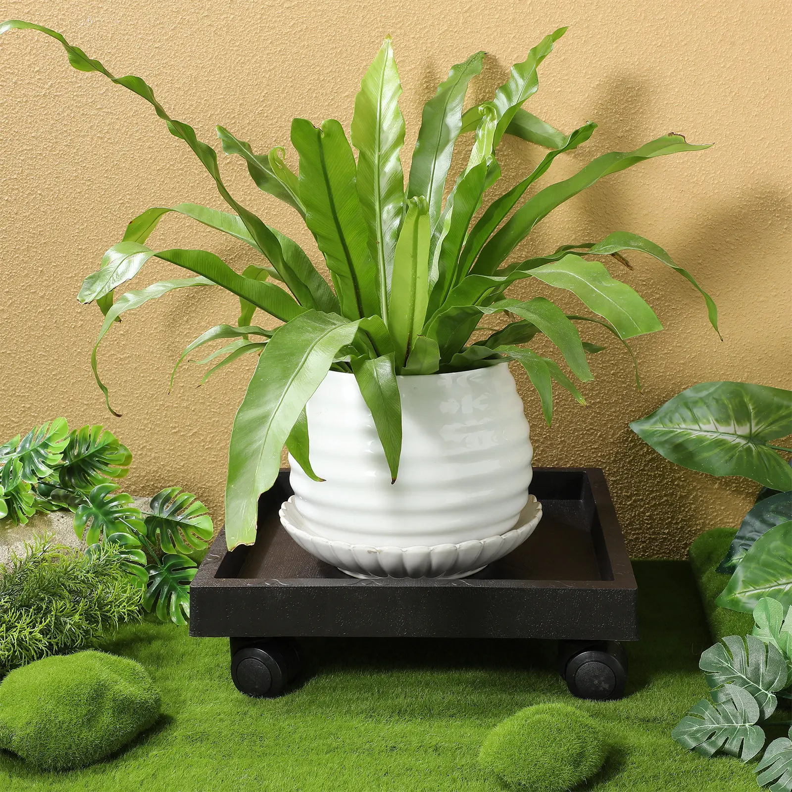 Square Plant Tray Thickened Plastic Rolling Plant Stand Pallet Pot Holder for Patio Garden Balcony Indoor Outdoor