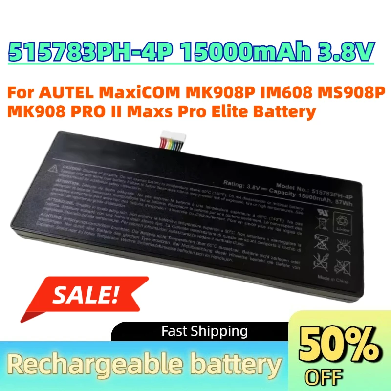 In Stock Upgraded 515783PH-4P 15000mAh 3.8V Battery for AUTEL MaxiCOM MK908P IM608 MS908P MK908 PRO II Maxs Pro Elite Battery