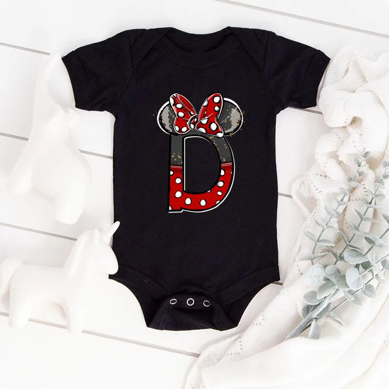 2023 New Baby Girls Clothes 100% Cotton Romper Minnie Mouse Name Capital Letters A-Z Print Jumpsuits Bodysuits & One-pieces