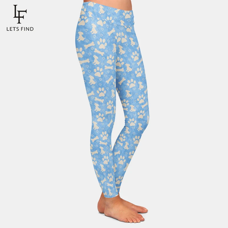 LETSFIND Quần Legging Nữ Thun Tập Thể Hình Legging Chó Paw In Kỹ Thuật Số Quần Âu Cổ Chân-Chiều Dài