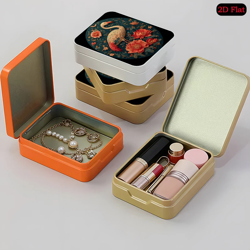 Pastel Flamingo Peony Relief Theme Small Pocket Flip Top Metal Tin Box, UV Printed Custom Photo Tinplate Box, Travel Storage