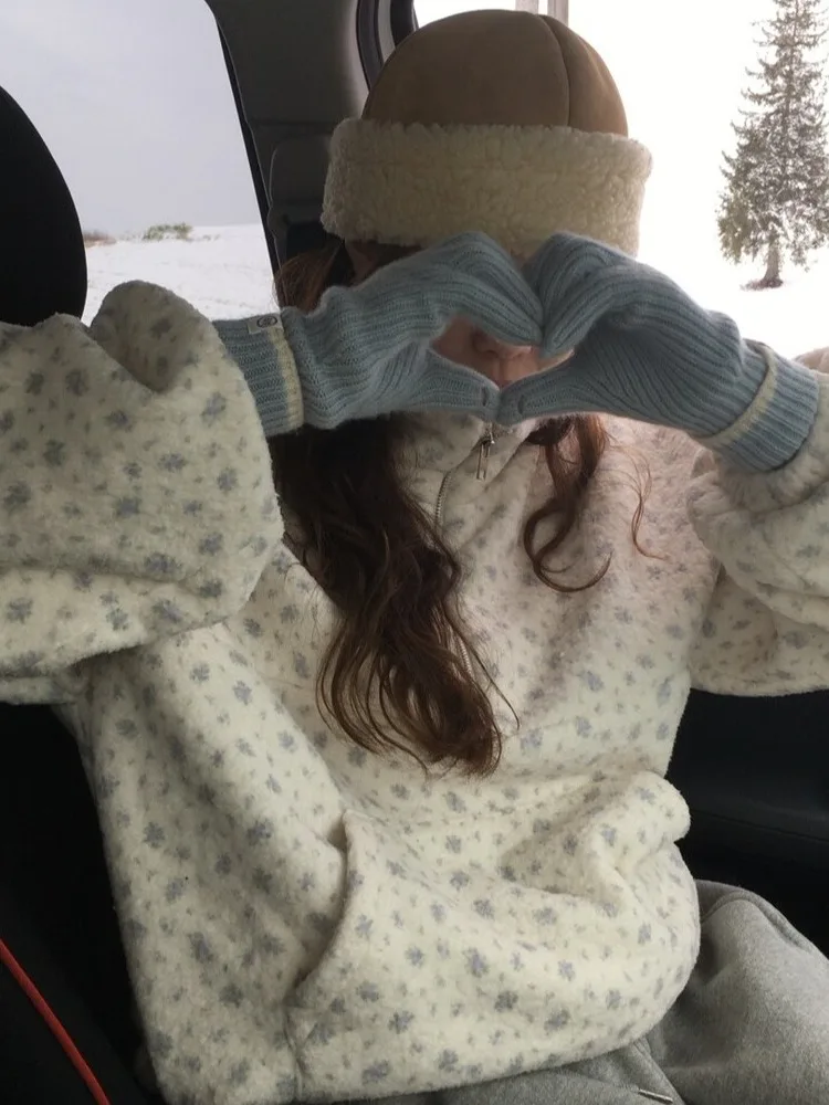 سويت فري شتاء جديد المرأة Fce اصطف البلوز ملابس خارجية لطيف الأزهار طباعة تصميم العصرية Agel الكورية Sle الأعلى #4