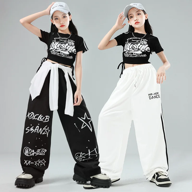 الهيب هوب الفتيات كول K-pop المحاصيل الأعلى الشارع الرقص خطابات ركض السراويل الاطفال الشارع الشهير الطفل الجاز ازياء الفتيات مجموعة الملابس مجموعة