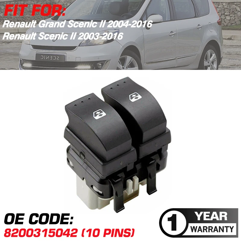 Electric Master Window Control Switch For Renault Grand Scenic II Renault Scenic II 2003-2016 8200315042 10 Pins Window Switch