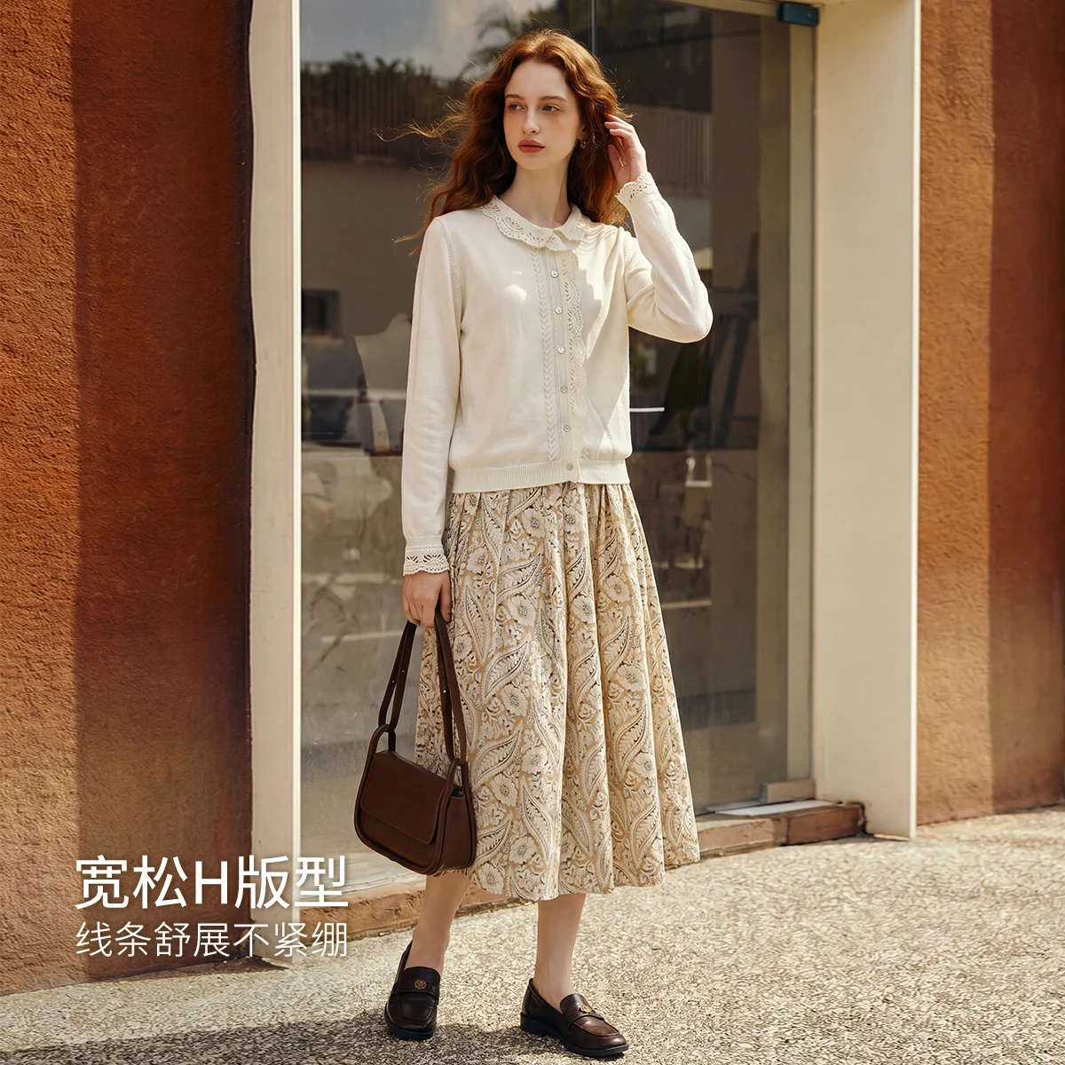 OLrain knit sweater cardigan for women, 2026 autumn new French style, beautiful apricot round neck lace lace cutout O58QM005339