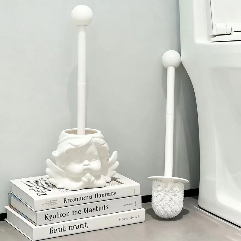 Creative Angel Toilet Brush Minimalist Cute White Bathroom Cleaning Tool with Holder Toilet Bowl Brush Bathroom Accessories Gift